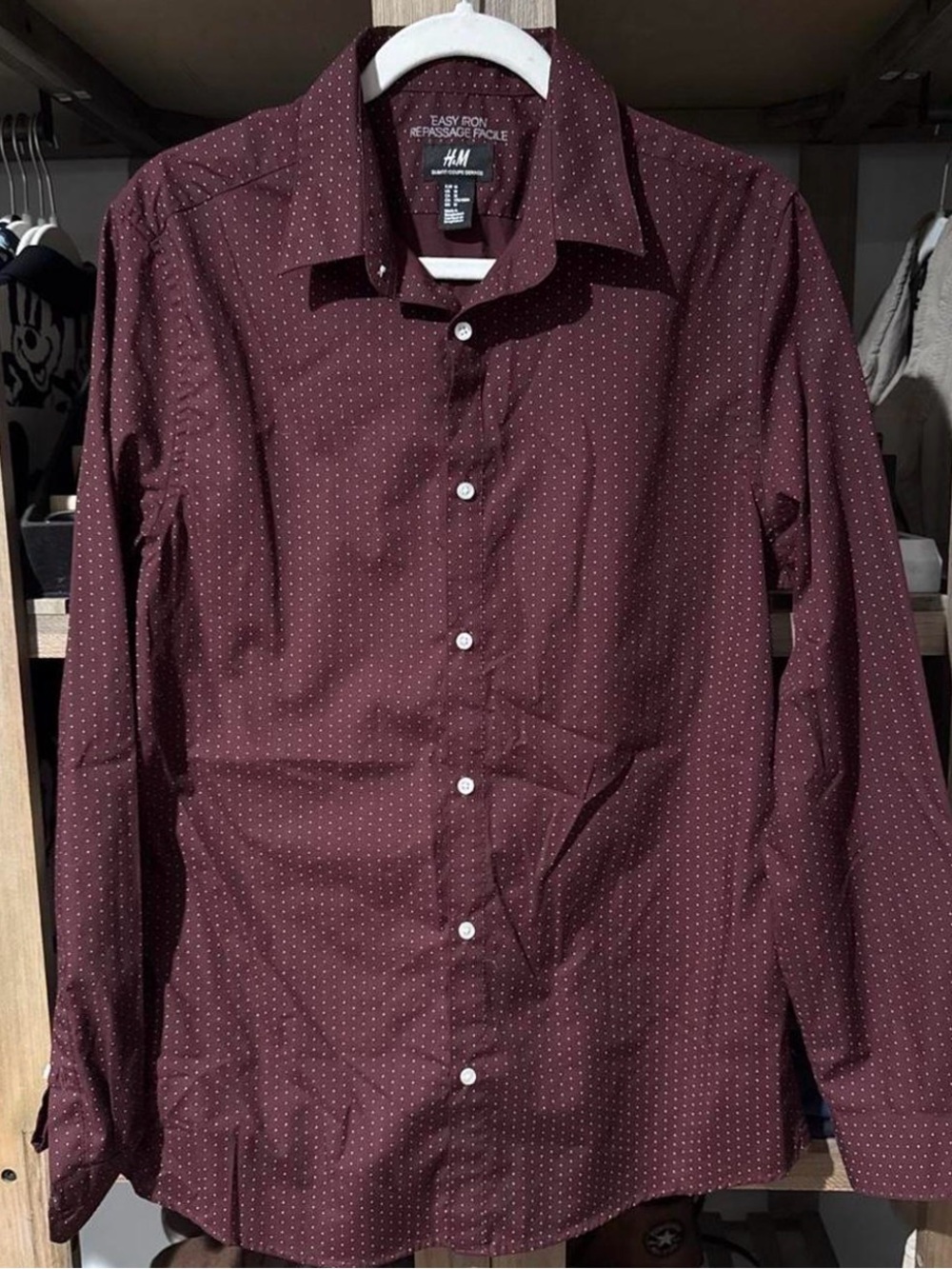 H&M Men's Burgundy Dot-Print Dress Shirt